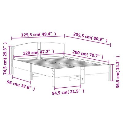 Bed Frame with Headboard White 120x200 cm Solid Wood Pine