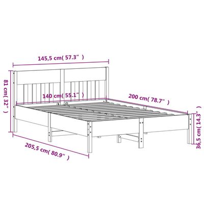 Bed Frame with Headboard White 140x200 cm Solid Wood Pine