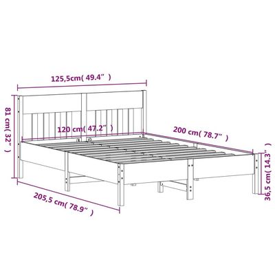 Bed Frame with Headboard White 120x200 cm Solid Wood Pine