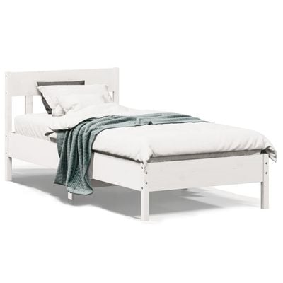 Bed Frame with Headboard White 90x200 cm Solid Wood Pine