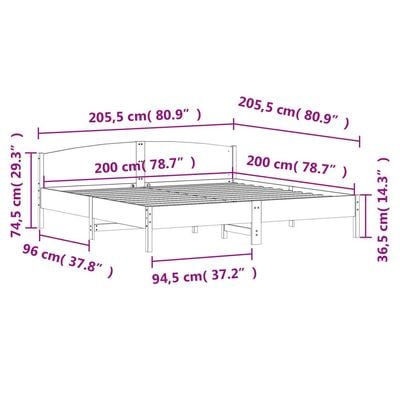 Bed Frame with Headboard White 200x200 cm Solid Wood Pine