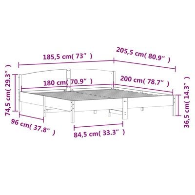 Bed Frame with Headboard White 180x200 cm Super King Solid Wood Pine