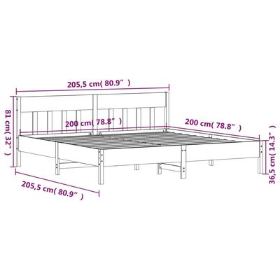 Bed Frame with Headboard White 200x200 cm Solid Wood Pine