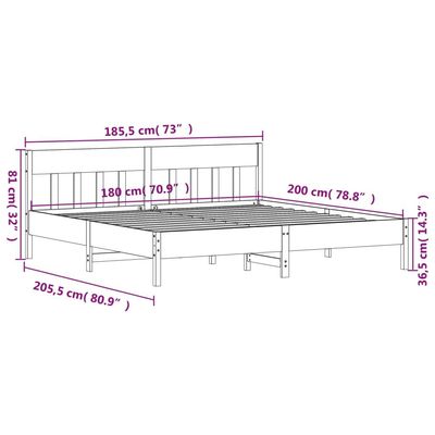 Bed Frame with Headboard White 180x200 cm Super King Solid Wood Pine