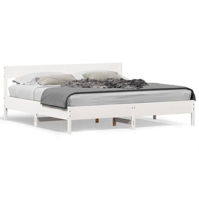 Bed Frame with Headboard White 180x200 cm Super King Solid Wood Pine