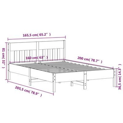 Bed Frame with Headboard White 160x200 cm Solid Wood Pine