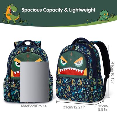 Nohoo Kids 16 Inch School Bag with Handbag Combo Dino - Green