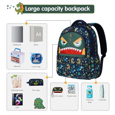 Nohoo Kids 16 Inch School Bag with Handbag Combo Dino - Green