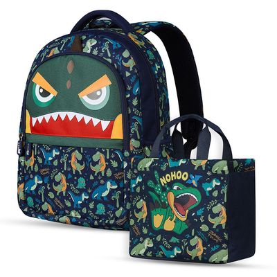 Nohoo Kids 16 Inch School Bag with Handbag Combo Dino - Green