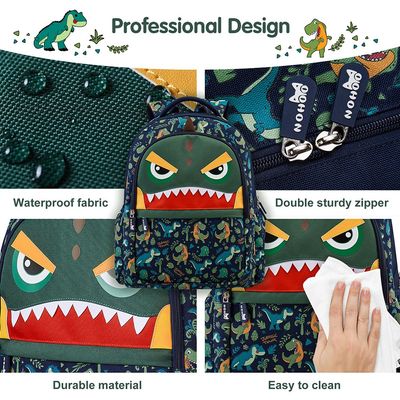 Nohoo Kids 16 Inch School Bag with Handbag Combo Dino - Green