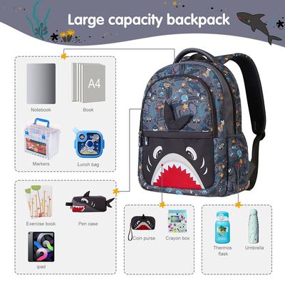 Nohoo Kids 16 Inch School Bag with Handbag Combo Shark - Grey