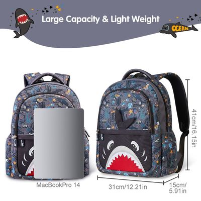 Nohoo Kids 16 Inch School Bag with Handbag Combo Shark - Grey