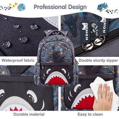 Nohoo Kids 16 Inch School Bag with Handbag Combo Shark - Grey