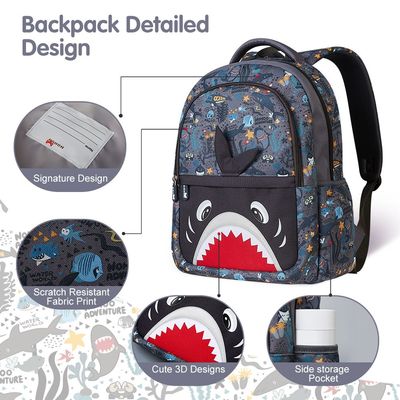 Nohoo Kids 16 Inch School Bag with Handbag Combo Shark - Grey