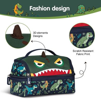 Nohoo Kids 16 Inch School Bag with Lunch Bag Combo Dino - Green