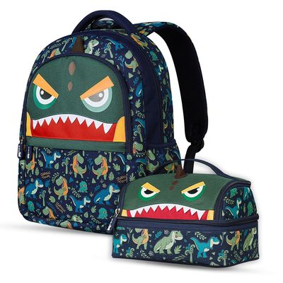 Nohoo Kids 16 Inch School Bag with Lunch Bag Combo Dino - Green