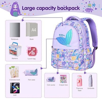 Nohoo Kids 16 Inch School Bag with Lunch Bag Combo Mermaid - Purple