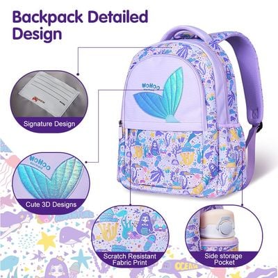 Nohoo Kids 16 Inch School Bag with Lunch Bag Combo Mermaid - Purple