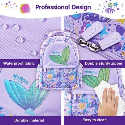 Nohoo Kids 16 Inch School Bag with Lunch Bag Combo Mermaid - Purple