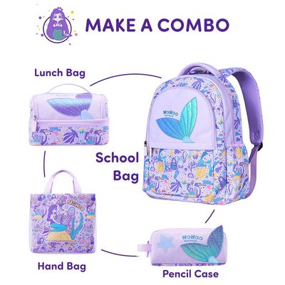 Nohoo Kids 16 Inch School Bag with Lunch Bag Combo Mermaid - Purple