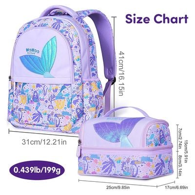 Nohoo Kids 16 Inch School Bag with Lunch Bag Combo Mermaid - Purple