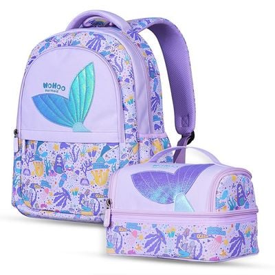 Nohoo Kids 16 Inch School Bag with Lunch Bag Combo Mermaid - Purple