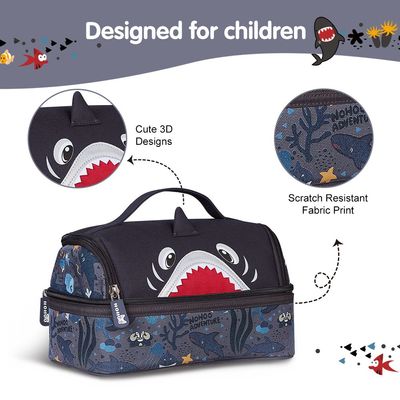 Nohoo Kids 16 Inch School Bag with Lunch Bag Combo Shark - Grey