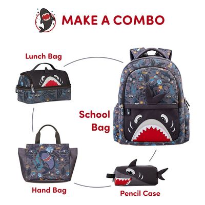 Nohoo Kids 16 Inch School Bag with Lunch Bag Combo Shark - Grey