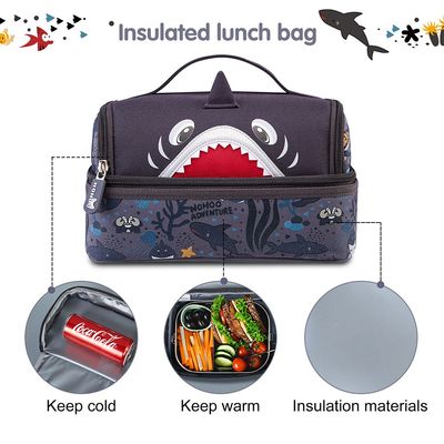 Nohoo Kids 16 Inch School Bag with Lunch Bag Combo Shark - Grey