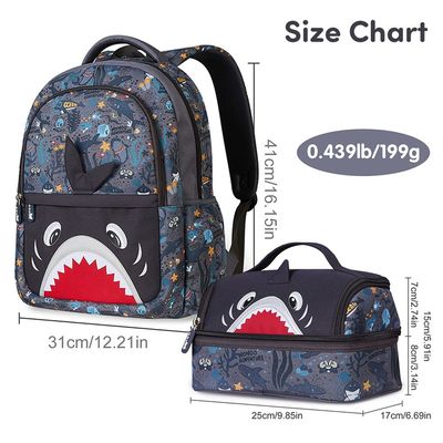 Nohoo Kids 16 Inch School Bag with Lunch Bag Combo Shark - Grey