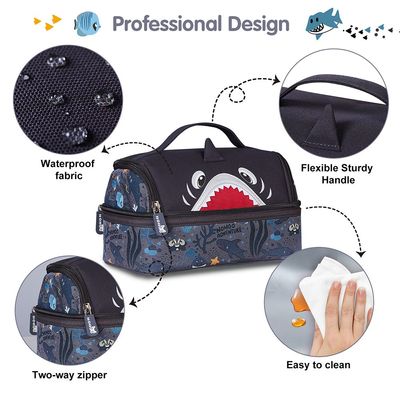 Nohoo Kids 16 Inch School Bag with Lunch Bag Combo Shark - Grey