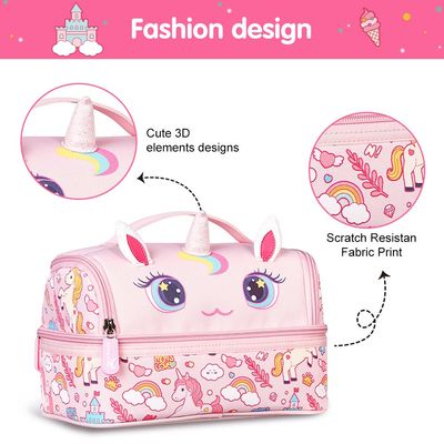 Nohoo Kids 16 Inch School Bag with Lunch Bag Combo Unicorn - Pink