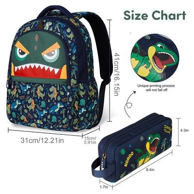 Nohoo Kids 16 Inch School Bag with Pencil Case Combo Dino - Green