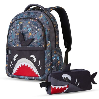 Nohoo Kids 16 Inch School Bag with Pencil Case Combo Shark - Grey