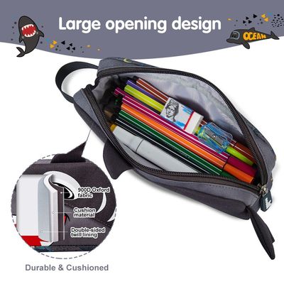 Nohoo Kids 16 Inch School Bag with Pencil Case Combo Shark - Grey