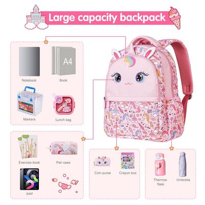 Nohoo Kids 16 Inch School Bag with Lunch Bag and Pencil Case (Set of 3) Unicorn - Pink