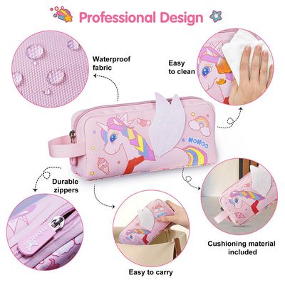 Nohoo Kids 16 Inch School Bag with Lunch Bag and Pencil Case (Set of 3) Unicorn - Pink