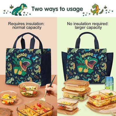 Nohoo Kids 16 Inch School Bag with Lunch Bag, Handbag and Pencil Case (Set of 4) Dino - Green