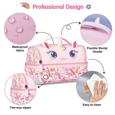 Nohoo Kids 16 Inch School Bag with Lunch Bag, Handbag and Pencil Case (Set of 4) Unicorn - Pink