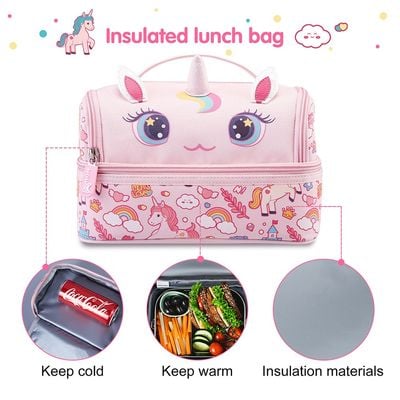 Nohoo Kids 16 Inch School Bag with Lunch Bag, Handbag and Pencil Case (Set of 4) Unicorn - Pink