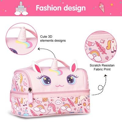 Nohoo Kids 16 Inch School Bag with Lunch Bag, Handbag and Pencil Case (Set of 4) Unicorn - Pink