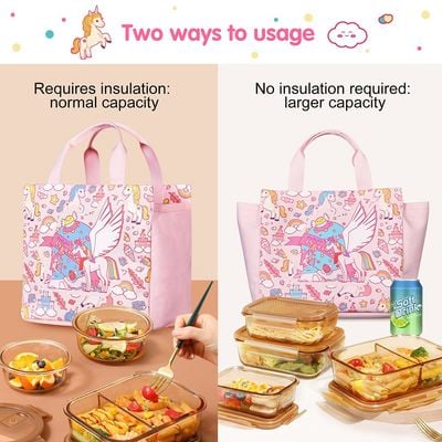 Nohoo Kids 16 Inch School Bag with Lunch Bag, Handbag and Pencil Case (Set of 4) Unicorn - Pink