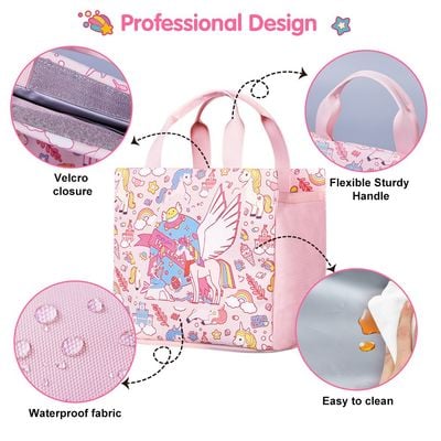 Nohoo Kids 16 Inch School Bag with Lunch Bag, Handbag and Pencil Case (Set of 4) Unicorn - Pink