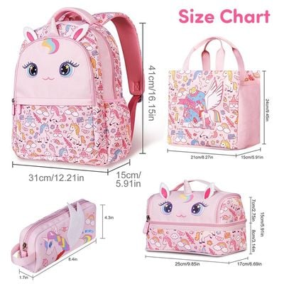 Nohoo Kids 16 Inch School Bag with Lunch Bag, Handbag and Pencil Case (Set of 4) Unicorn - Pink