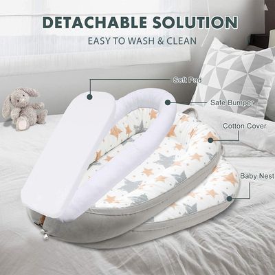 Little Story Soft Breathable Fiberfill Newborn Lounger Bed - Galaxy Grey