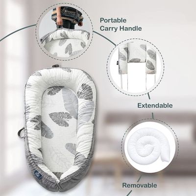 Little Story Soft Breathable Fiberfill Newborn Lounger Bed - Feather Grey