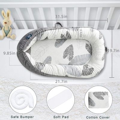 Little Story Soft Breathable Fiberfill Newborn Lounger Bed - Feather Grey