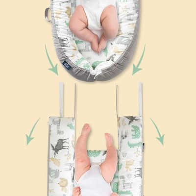 Little Story Soft Breathable Fiberfill Newborn Lounger Bed - Jungle Grey