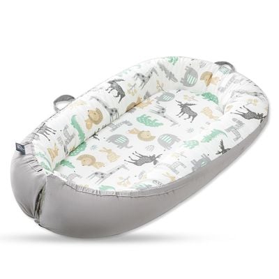 Little Story Soft Breathable Fiberfill Newborn Lounger Bed - Jungle Grey