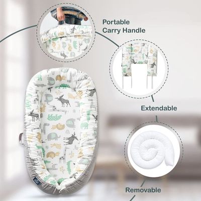 Little Story Soft Breathable Fiberfill Newborn Lounger Bed - Jungle Grey